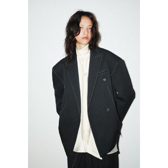 ZARA OVERSIZE TOPSTITCHING BLAZER - Picture 5 of 9